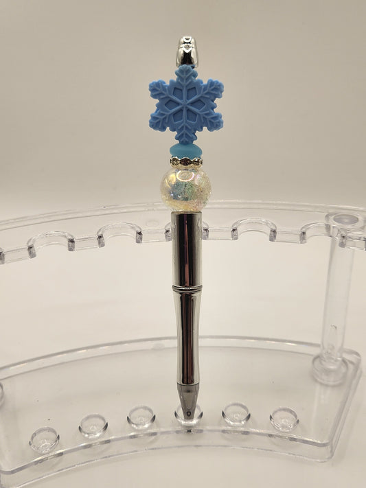 Acrylic & Silicone Blue Snowflake Beaded Pen