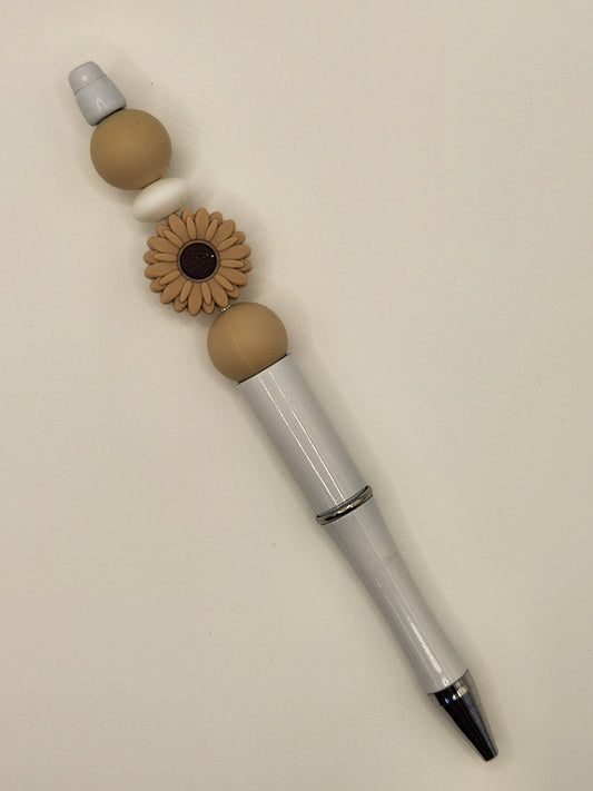 Small Tan Sun Flower Beaded Pen