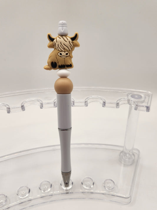Light Brown Highland Cow Beaded Pen