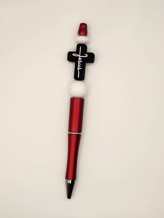 Faith with White Beads: Pre-Made Beaded Pen