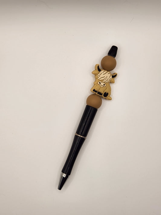 Light Brown Highland Cow Beaded Pen