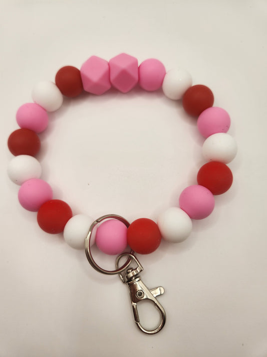 Red, Pink & White Wristlet