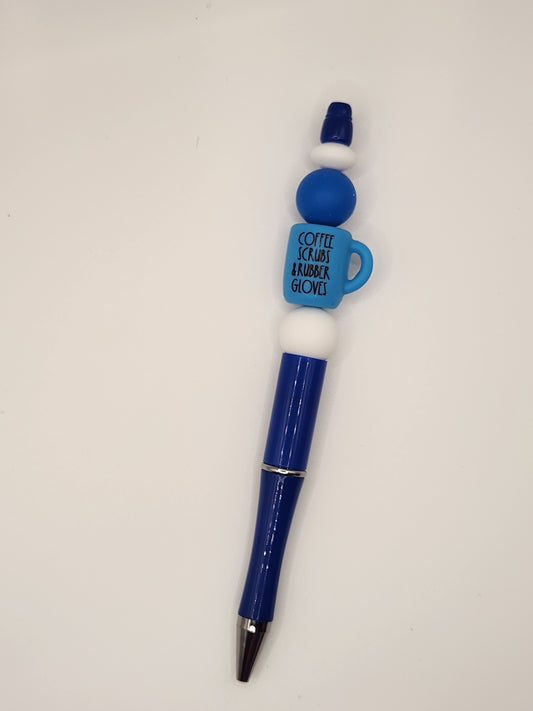 Blue Scrub Coffee Cup: Pre-Made Beaded Pen