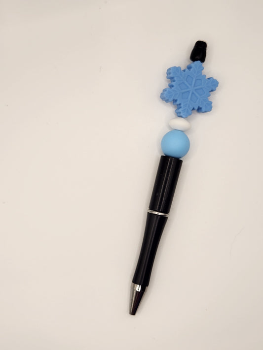 Blue Snowflake: Pre-Made Beaded Pen